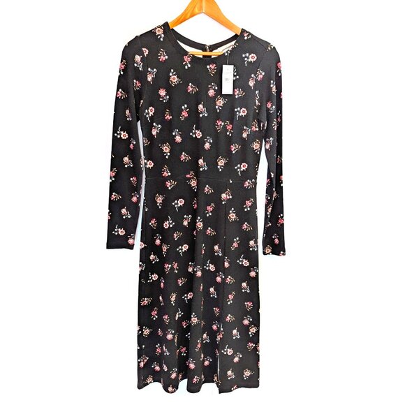 NWT LOFT | Long Sleeve Midi Dress Western Floral Print in Black | Size 0 - Picture 2 of 9